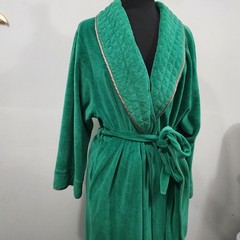 Vintage Vandemere Green Velour Robe Quilted Collar Belted Full Length Size L