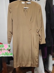 Vintage 1980’s? Adele Simpson Neiman Marcus Silk Champayne Taupe Dress 12