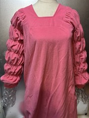Vtg Shadow line Petite house Gown Dress Polyester Small Pink Puff Sleeve Long