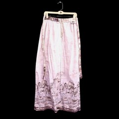 Lanz Originals 1980s Scenic Maxi Skirt Seine River 26″W Pastel Novelty Print