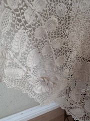Antique Edwardian Handmade White Irish Crochet Lace Long Cape Open Jacket Coat