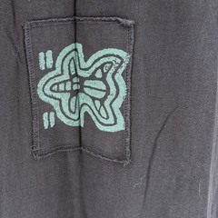Vintage 90s Blue Cactus Black 100% Cotton Tribal Graphic Sleeveless Maxi Dress