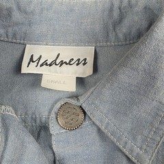 Madness Vintage USA Chambray Bodysuit Womens S Artsy Travel Americana Patches