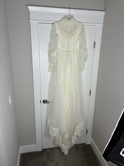 VTG ILGWU Victorian Wedding Dress Gown Sweetheart Neck with Train/Veil 8 Ivory