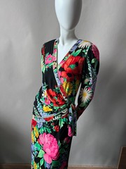 Leonard Paris 1990s Floral Print Jersey Wrap Dress Bergdof Goodman sz 8 France