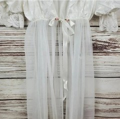 Vintage 2pc TOSCA LINGERIE Large White Nylon & Lace Bridal Boudoir Peignoir Set