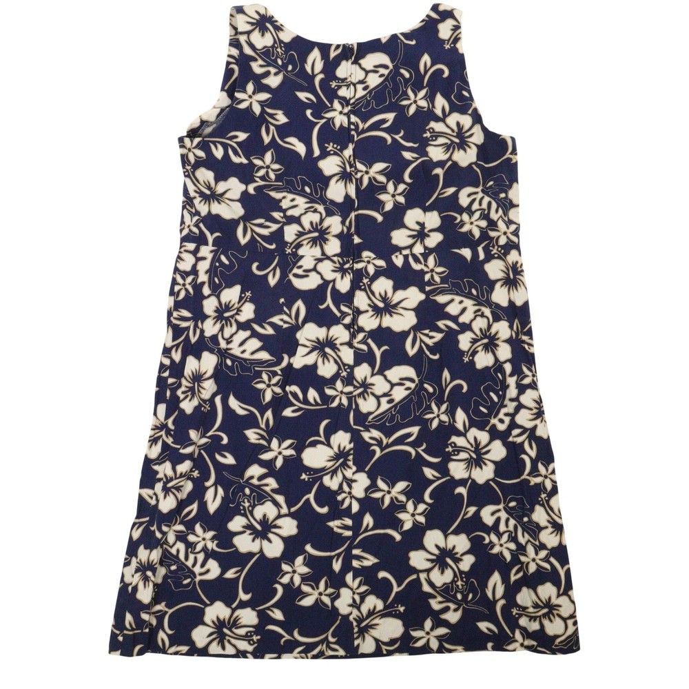 Vtg Hilo Hattie Dress Floral Hibiscus Print Sleeveless Blue Cotton USA Women 18
