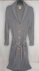 Vintage Woolco Sweater Jacket Size 2X Gray Knit Button Belt Coat Long Sleeve