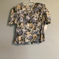 Vintage Stuart Alan Top Women’s Floral Short Sleeve Petite Size 14P Padded New