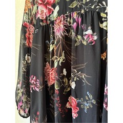 Lavender Brown Floral Sheer Babydoll Dress Women’s Small High Neck Double Lined