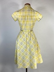 Vintage 1960’s COTTON yellow & grey check plaid shirtdress with belt Petite-size