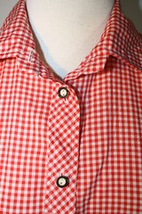 VINTAGE German Austrian Gingham Red White Horn Button Shirt 42 S M 6 8 10