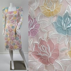 Vintage 1980’s Multi color pastel rose lace dress by Louisa Nevins Easter Spring