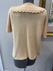 Jantzen Petites Ramie Cotton Hand Embroidered Sweater Top-Peach Beige VTG 1980s