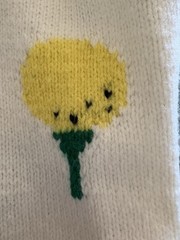 Vintage 1950s hand-knit cardigan. Features a female golfer and ball. Kitchey