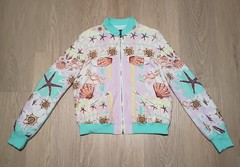 Vtg Y2K 2B BEBE Seashell Starfish Beach Scene Tropical Ocean Bomber Jacket S
