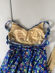 Vintage 70’s Gabar Ditsy FloralSkirted Swimsuit 12 Blue 1 Piece Made In USA