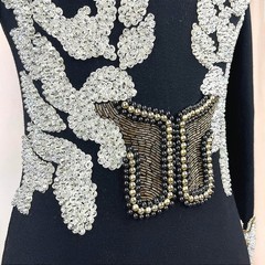 Vintage Womens (S/M) 90s Beaded Bodycon LBD Cocktail Dress Mini Mobwife McBling
