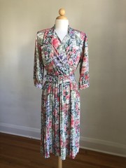 BEAUTIFUL VTG BRELI Originals Pink Floral Pleated Belted Midi Dress SZ 10