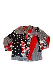 VTG 80s 90s Bright Artsy Abstract ColorBlock Blouse Graphic Memphis USA L XL