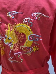 GOLDEN DEER Chinese Red Kimono Robe Size M Dragon Embroidered Asian Robe Salmon