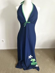 Retro Vintage 70s Halter Maxi Dress Mod Hippie Beach Luau Navy Size M