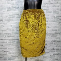Vintage 80s Jump Gold Crushed Velvet Top & Skirt Set Peplum Ruched Bow S