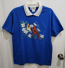Vintage 90s Y2K Cracker Barrel Women’s Short Sleeve Collared Top Birds Blue Sz M