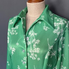 Vintage 1970s Montgomery Ward Floral Shirt Dress | Size M | Summer Spring Green