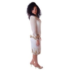 1980s VTG Crystal Evening Wear Silk Chiffon Beaded Top & Skirt Set Off White M