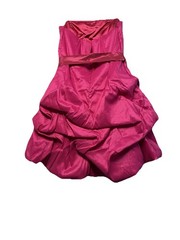 90s Vintage Tiered Bubble Skirt Hot Pink Bow Sash Prom Wedding Evening Dress 2XL