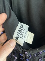 Vintage 80s Faviana Sequin Mini Dress 7 8 Beaded Glam Purple Black Party