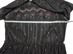 Vtg 1970s Malouf Of Dallas Dark Academia Black Floral Prairie Midi Dress Sz 10