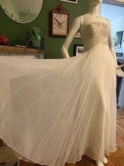 Vtg Mike Benet Formals- White Chiffon grecian Dress Gown Sequins 38 Strapless M