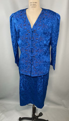 Vintage Skirt Set SIZE 16 LARGE blue jacquard beaded IN THE MOOD 80s 90s