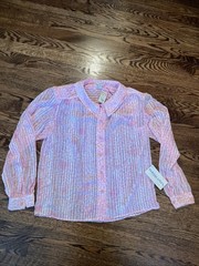 VINTAGE NWT LLOYD WILLIAMS PINK & WHITE PRINT BLOUSE size 8