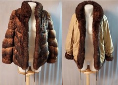 Ladies brown gold reversible long sleeve opossum possum fur coat – size S-M