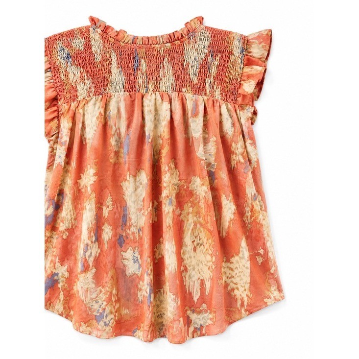 Hayden Floral Smocked Top | Pink Rust Cream Boho Blouse 1XL