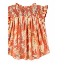 Hayden Floral Smocked Top | Pink Rust Cream Boho Blouse 1XL