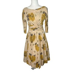 Vtg 1950’s Carol Craig Dress Full Skirt Floral Crinoline Underskirt Est. Sz 2-4