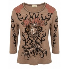 Vintage Y2K cactus fashion Brown long sleeve shirt with horse design