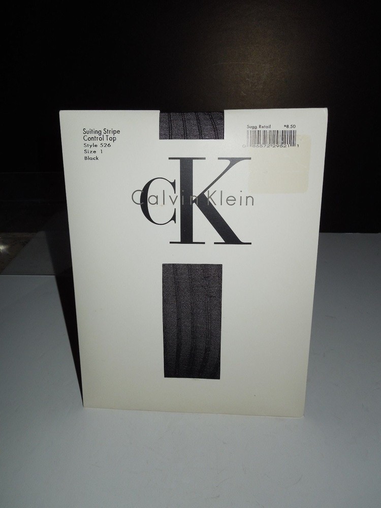 VINTAGE NIP Calvin Klein Control Top Suiting Stripe Black Pantyhose Size 1