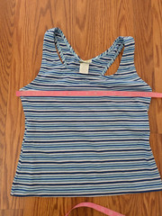 Vintage Jacques Moret workout striped tank top shelf bra 90s blue USA racerback