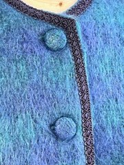 Donegal Design VTG MCM Fuzzy Blue Green Mohair Wool Jacket Braid Trim Womens M