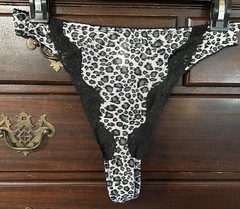 90’s Vtg BAMBOO Marie Helene Miller NY Sheer Mesh Lace Animal Print Sz 8 Thong