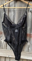 Y2K Vintage Midnight Hour Lingerie Teddy Black Beige Lace Deep v Neck Size L