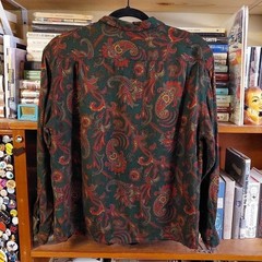 Vintage green, red, tan, and black button up.