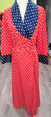 Vtg 60s Mod Glam Red Blue Nylon Robe Tuxedo Collar Dutchess Loungewear Sz M