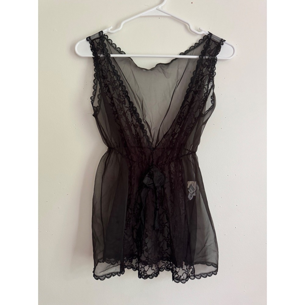 Vintage Treasure from California by Faris Black Sheer Lace Babydoll Top Small