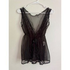 Vintage Treasure from California by Faris Black Sheer Lace Babydoll Top Small